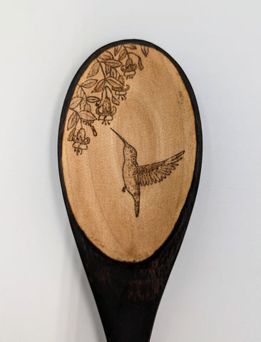 Hummingbird and Fuchsia Themed Wooden Spoon