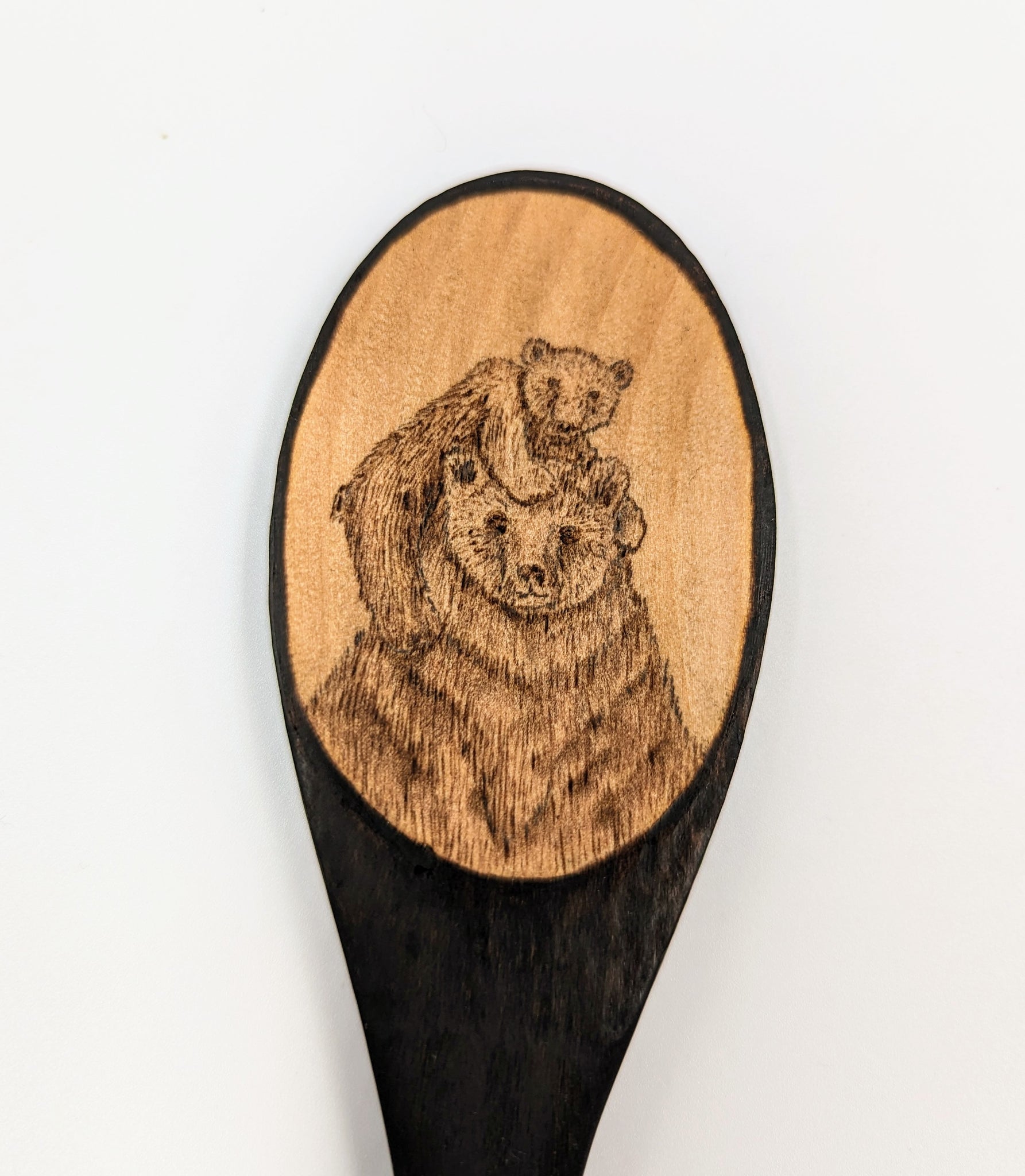 Grizzly Bear and Cub Themed Wooden Spoon