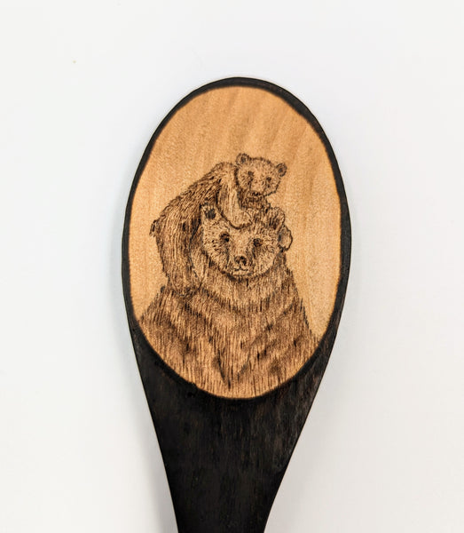 Grizzly Bear and Cub Themed Wooden Spoon