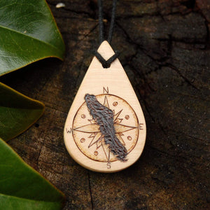 Hand Carved and Woodburned Vancouver Island Compass Pendant