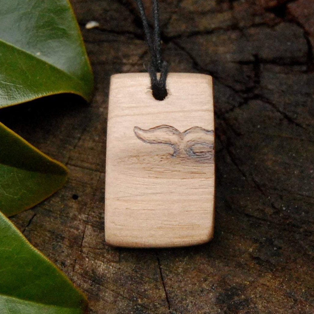 Hand Carved and Woodburned Whale Tail on Pendant made from Driftwood